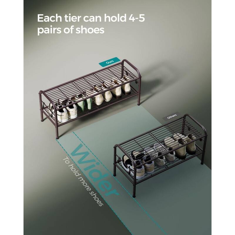 Moder Metal Shoe Rack Organizer with Shelf Storage with Side Hooks for Multiples Shoes Pairs