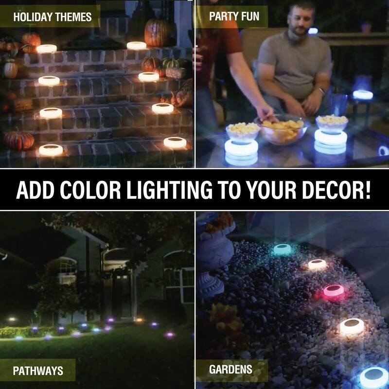 Bell + Howell Color Changing LED Solar Powered Disk Lights - 8 Pack - Multi