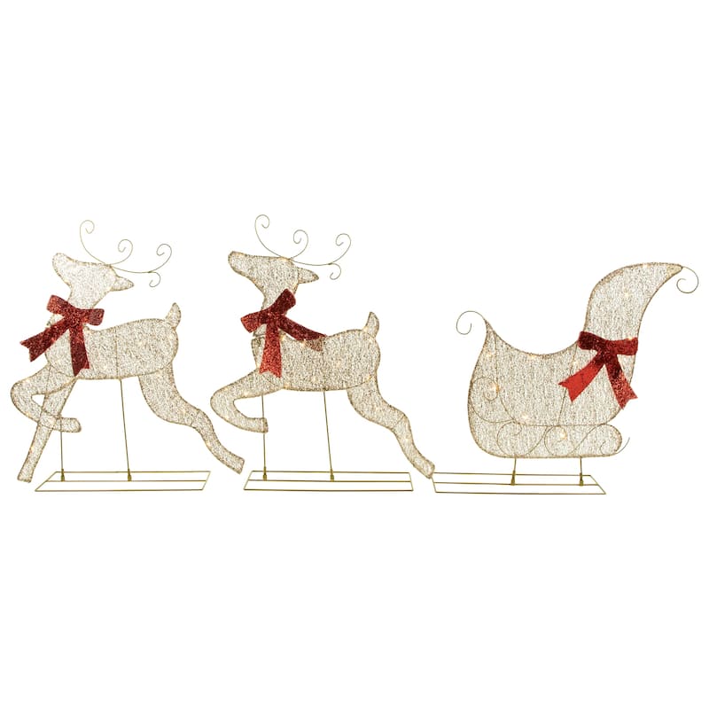 3pc LED Lighted Reindeer and Sleigh Outdoor Christmas Decoration - 5.5"