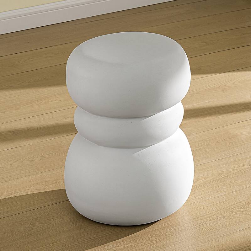 Round Concrete Side Table End Table - White