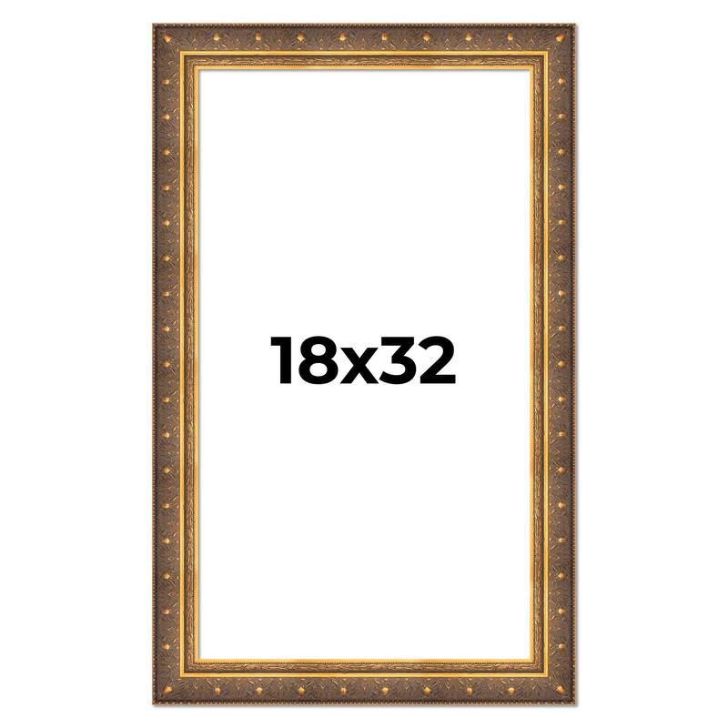 18x32 Frame Vintage Gold Solid Wood Picture Frame | 2.5 Inch Moulding