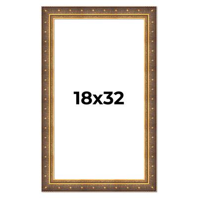 18x32 Frame Vintage Gold Solid Wood Picture Frame | 2.5 Inch Moulding