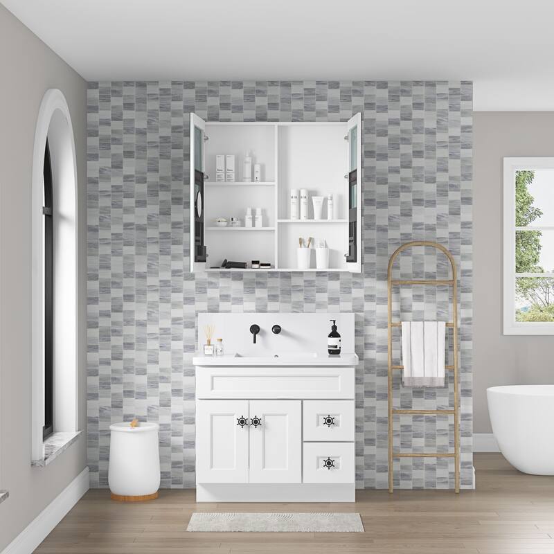 Wall Mounted Bathroom Medicine Cabinet with HD Mirror, Recessed or Surface Mount, Storage for Cosmetics & Personal Care