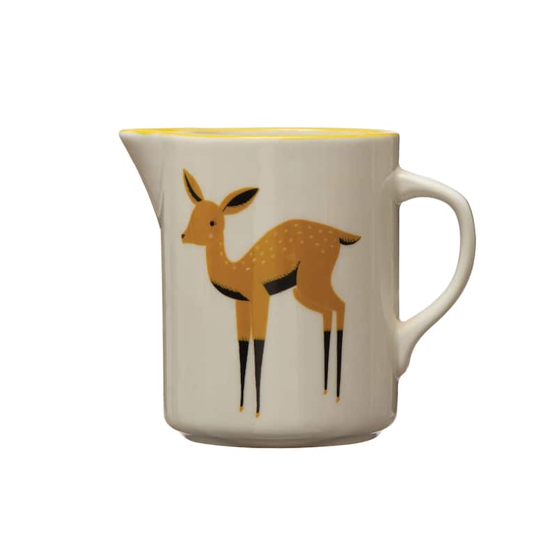 Stoneware Creamer with Painted Deer - 4.5"L x 3.0"W x 4.8"H - 1 Piece - 4.5"L x 3.0"W x 4.8"H - Ivory