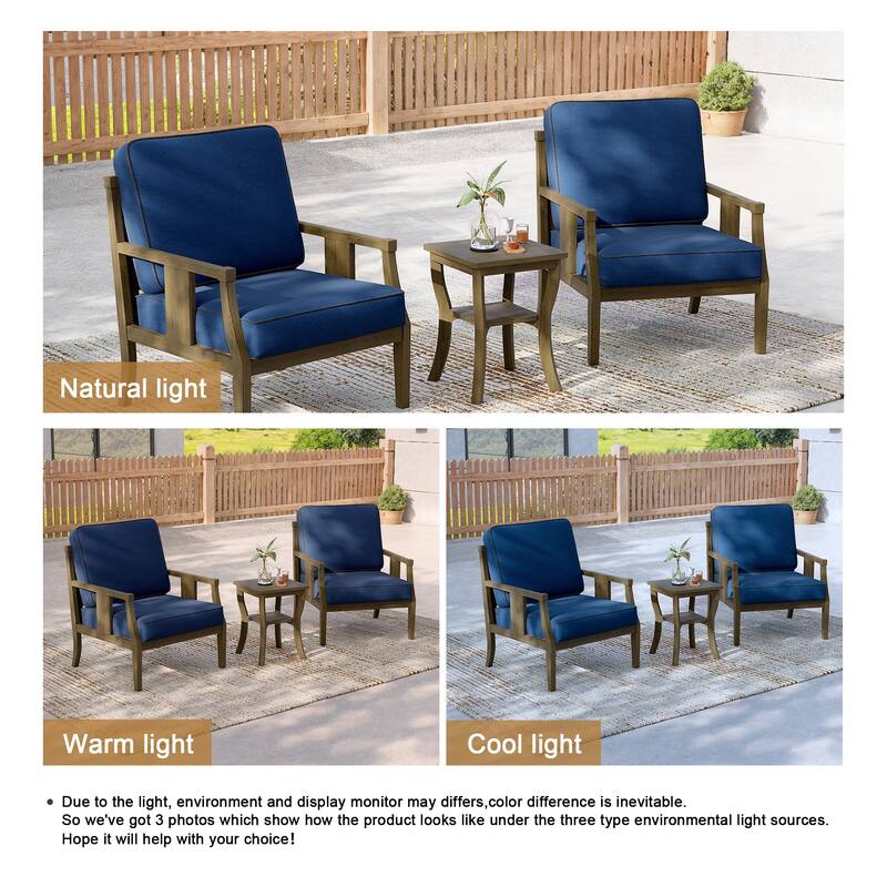 3-Piece Solid Teak Outdoor Patio Furniture Set Armchairs & Storage Table