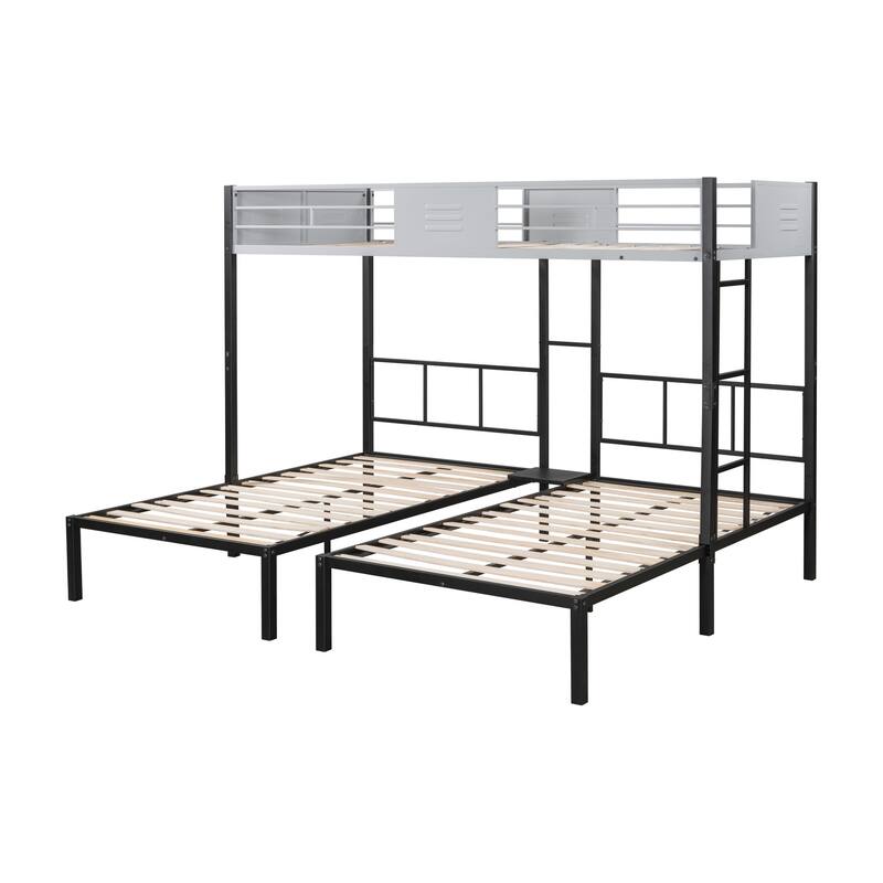 Sturdy Triple Twin Bunk Bed, 3-in-1 Metal Bed with Safety Features