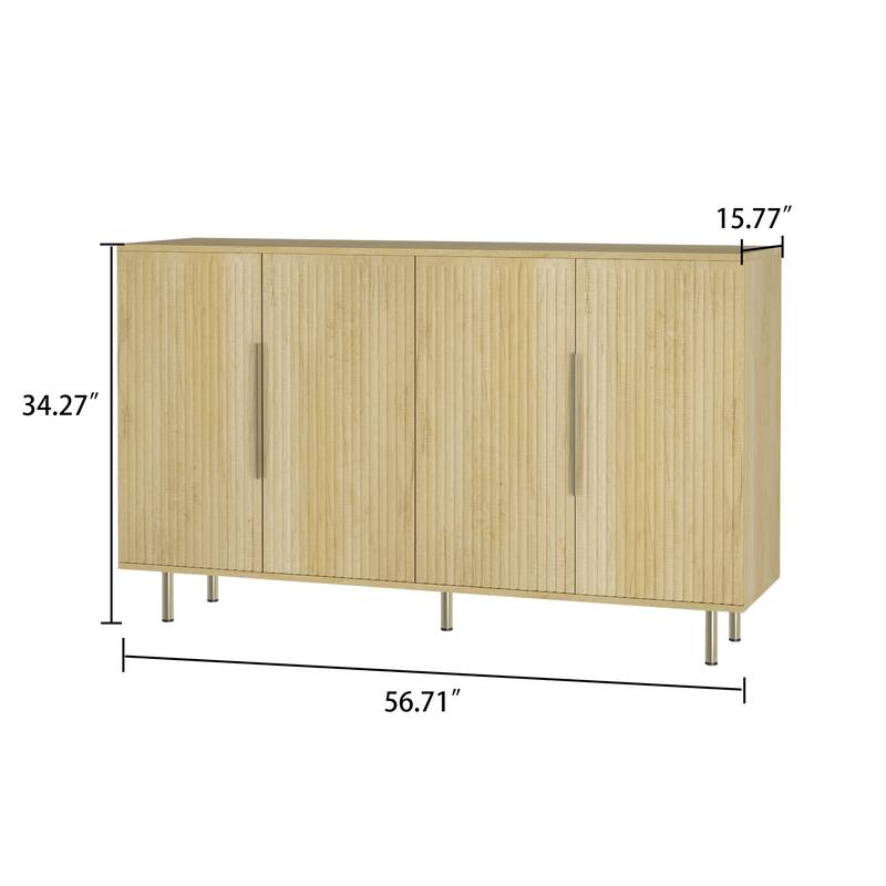Modern Classic Wooden Four-Door Sideboard with Metal Cabinet Handles and Legs