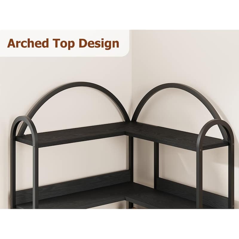 Corner Bookshelf, 5-Tier L-Shaped Modern Bookcase, Industrial Bookcase