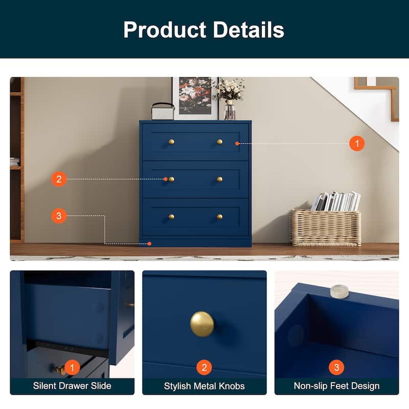 Modern Night Stand with 3 Drawers