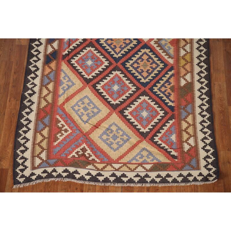 Vegetable Dye Kilim Qashqai Persian Vintage Rug Multi Wool Carpet - 4'6"x 9'4"
