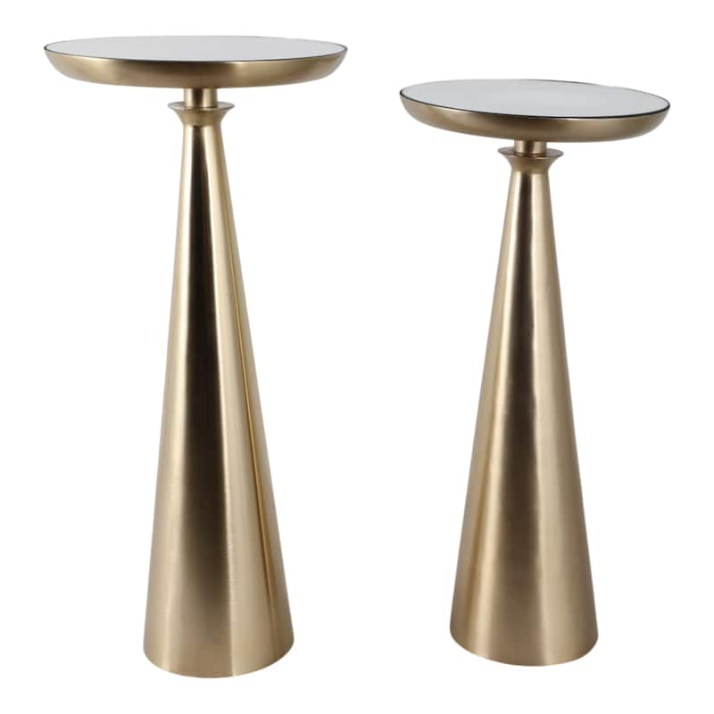 Glass Side Table Round Top Pedestal Base (Set of 2) - 22/24" Gold - 24.0"