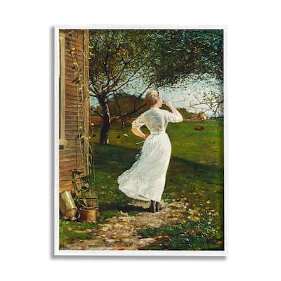 Stupell Classic Woman Instrument Rural Vintage House Painting Framed Wall Art, Design by Lettered and Lined - Green