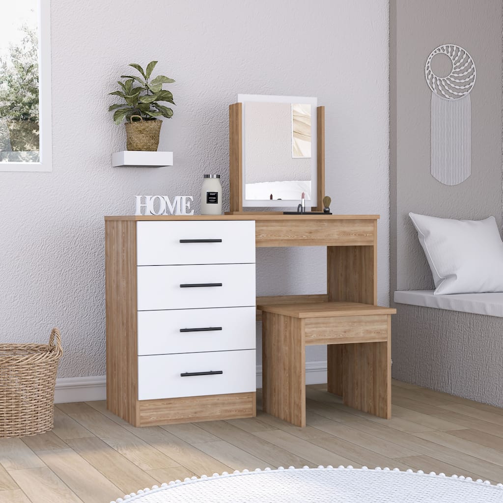 TUHOME Kaia Makeup Dressing Table with Mirror and 4 Drawers