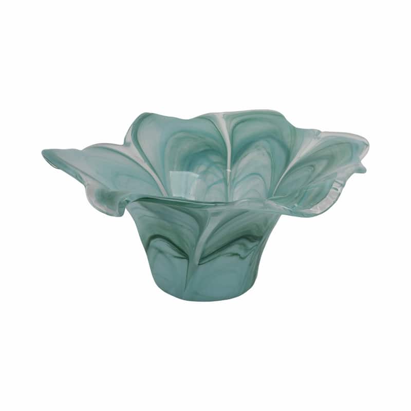 Swirl Flower-Shaped Glass Decorative Accent Bowl Home Decor -Blue