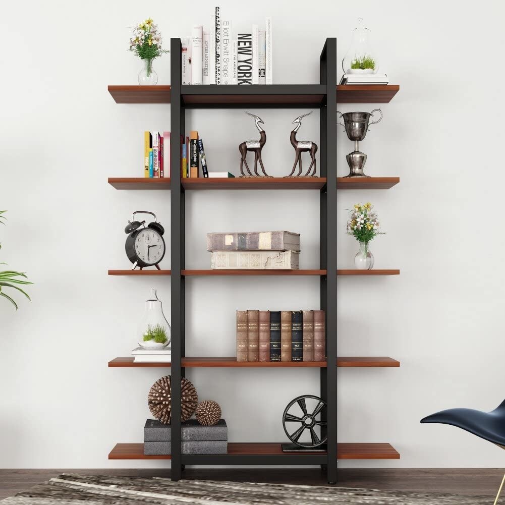 5-Tier Bookshelf, Vintage Industrial Style Bookcase - On
