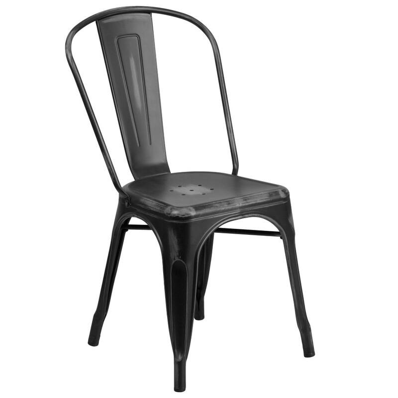 Distressed Metal Indoor-Outdoor Stackable Chair - Kitchen Furniture