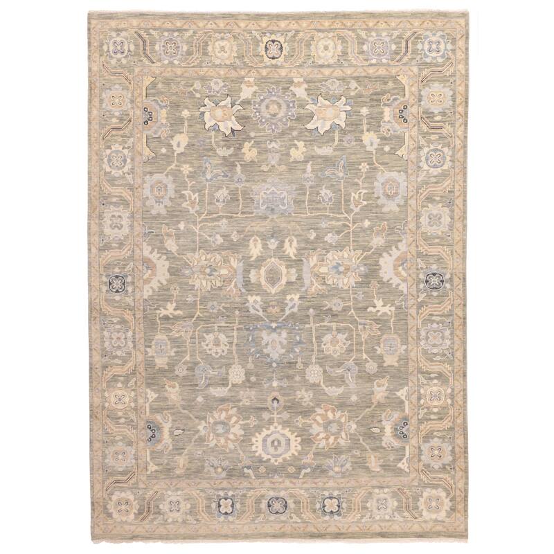 ECARPETGALLERY Hand-knotted Modern Oushak Dark Olive Green Wool Rug - 8'11 x 12'2