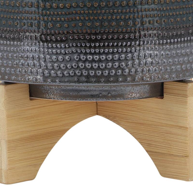 Sagebrook Home Ceramic Planter with Natural Wood Stand