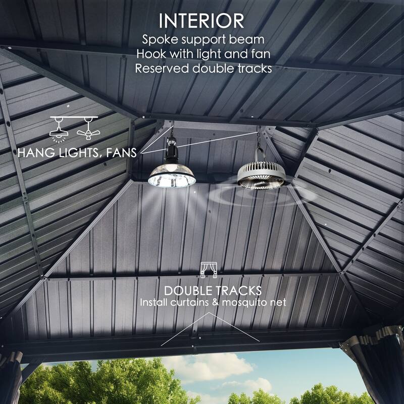 Kozyard Alexander Hardtop Aluminum Gazebo with Mosquito Net and Privacy Curtain