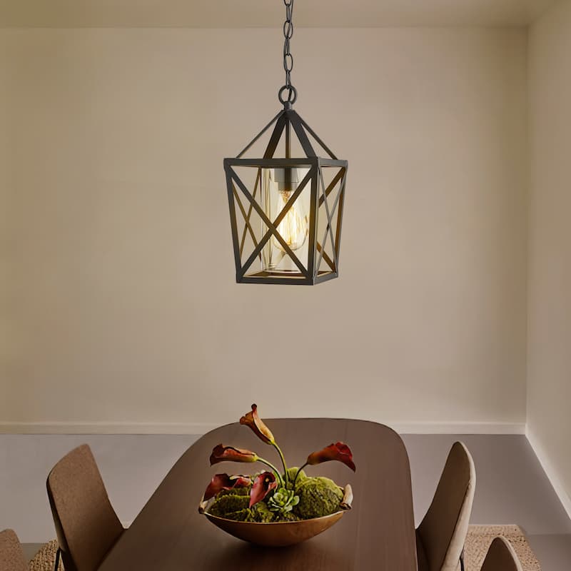1-Light Outdoor Pendant Lights, Exterior Hanging Lantern in Black Finish with Clear Glass
