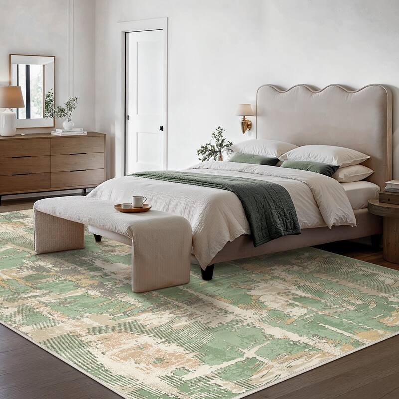 Mcow Textural Wash Collection Abstract Low-Pile Machine-Washable Area Rug