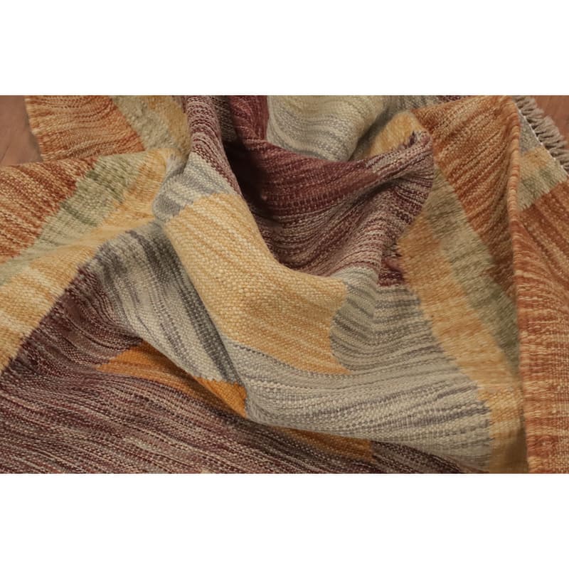 Hand Woven Oriental 100% Wool Carpet Southwestern Modern Multi-Colored Kilim Runner Rug - 9' 8'' X 2' 5''