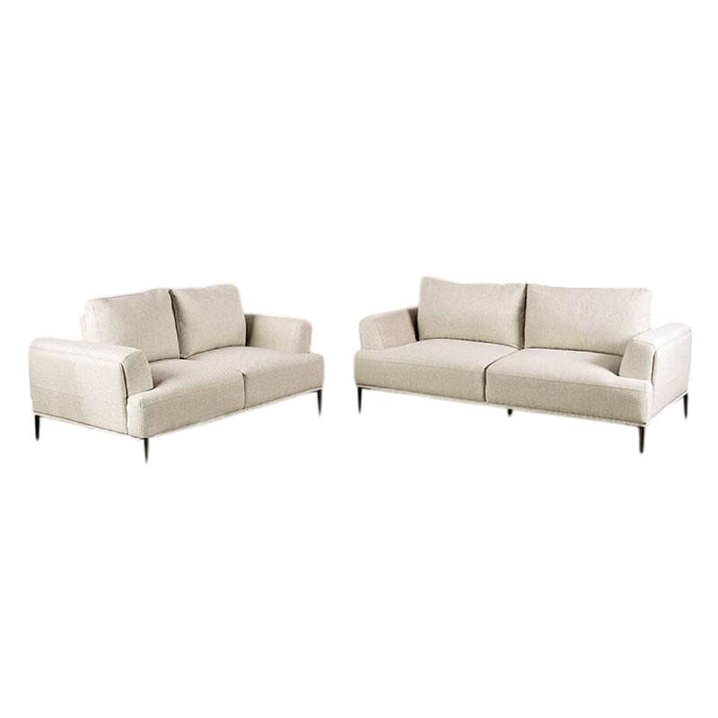 Batty 2pc Sofa and Loveseat Set, Beige Chenille, Adjustable Back