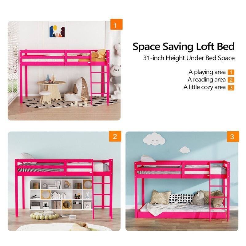 Espresso Wood Junior Loft Bed with Stairs for Adults, Kids and Young Teens