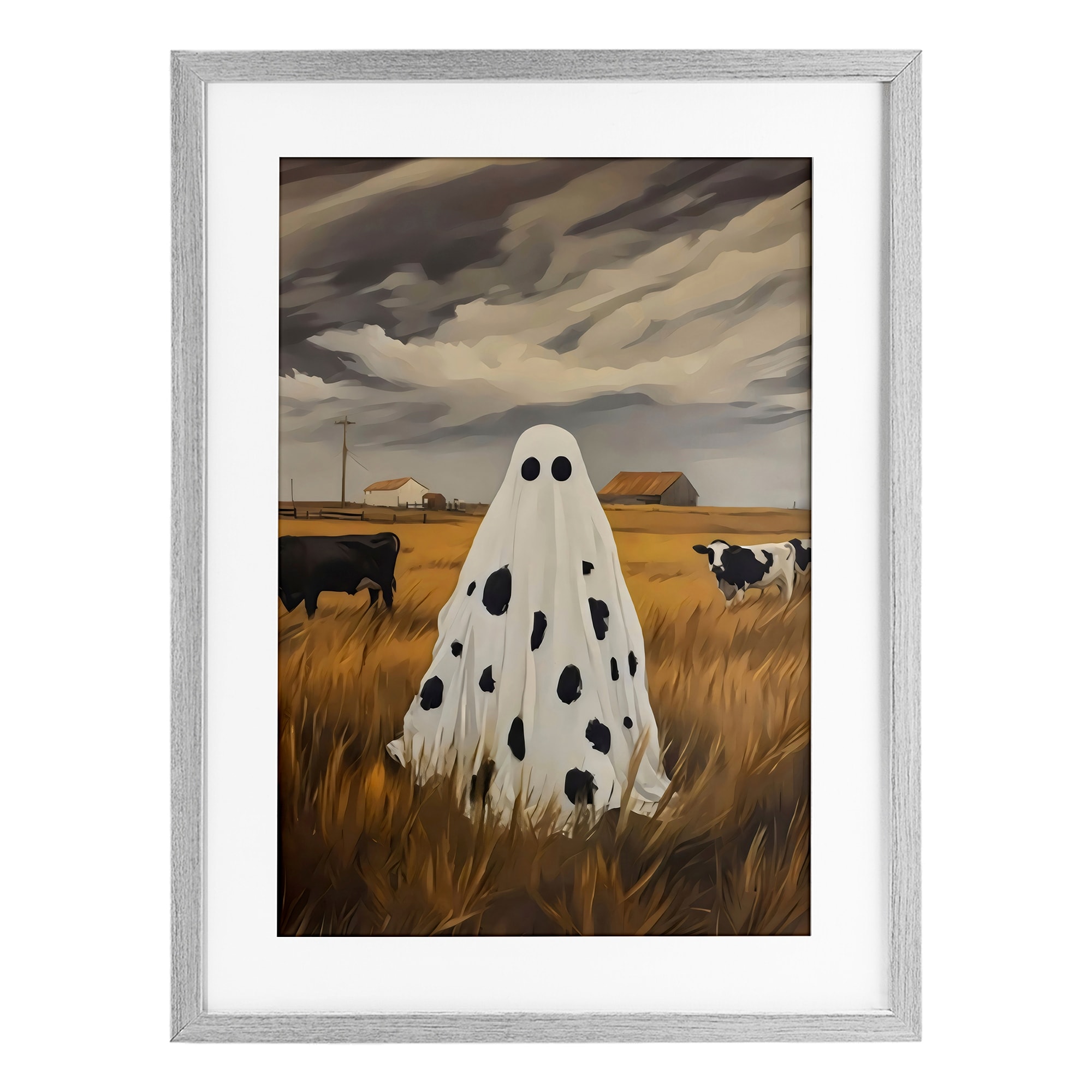 Stupell Cow Ghost in Farmland Under Glass Framed Design By Arlington Prints