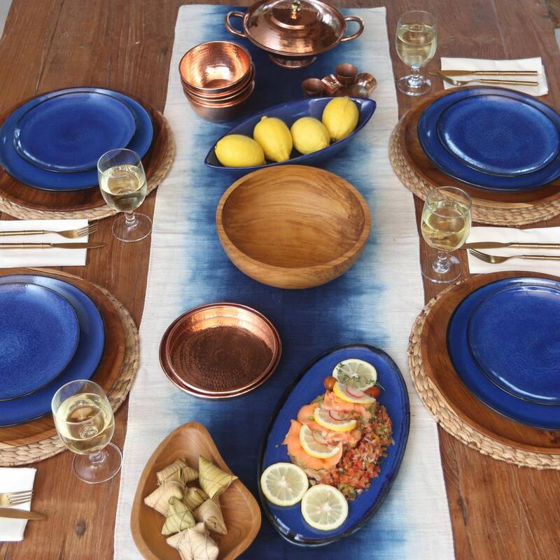 Handmade Calm Lumber Teakwood Serving Bowl (Indonesia) - 3.5" H x 9.75" Diam.