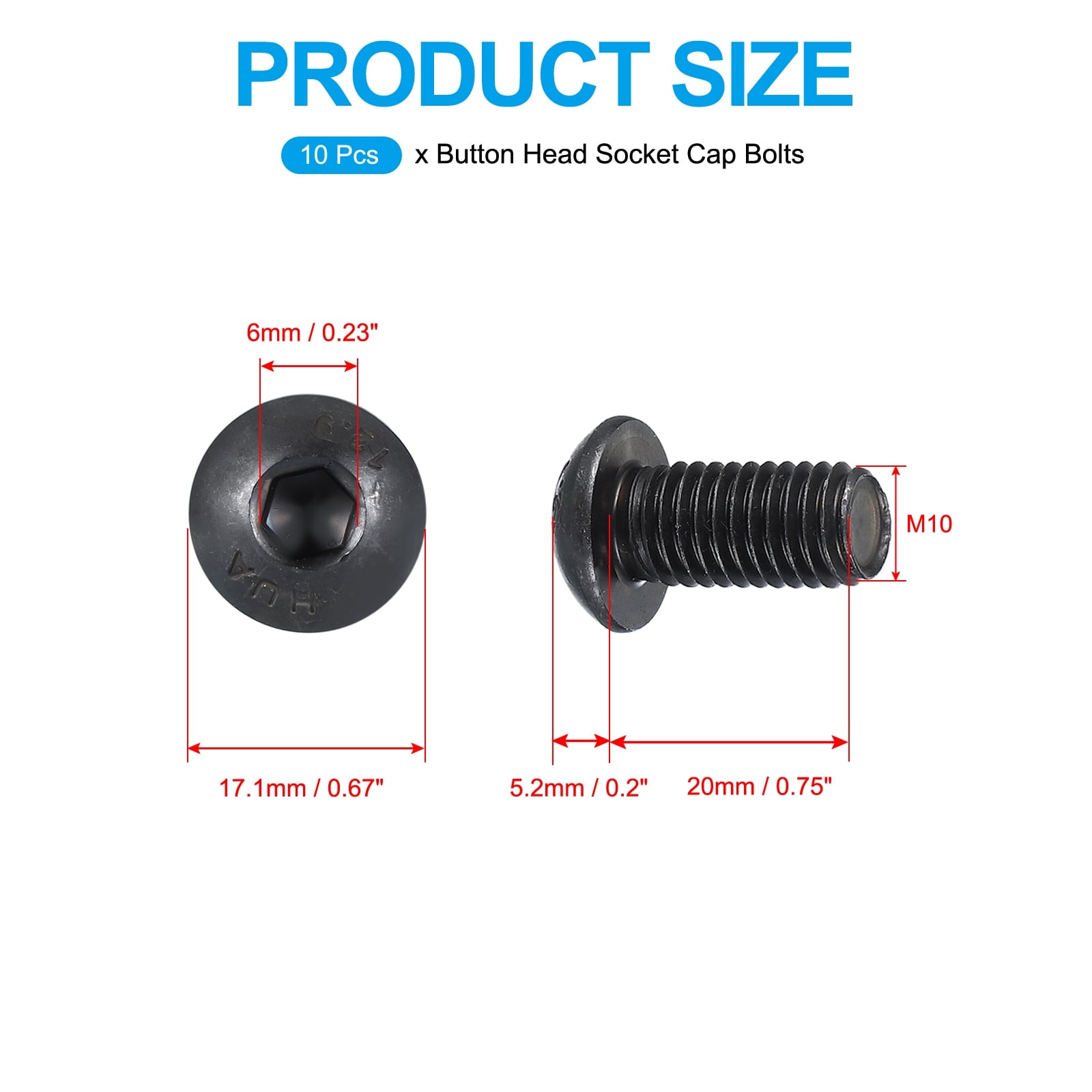 Button Head Socket Cap Bolts Screws Alloy Steel Hex Socket Cap Screws Hex Drive Full Machine Thread - Black