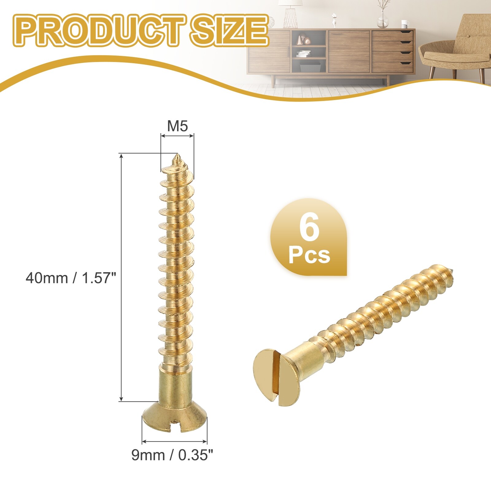 38Pcs Wood Screws, M2 x 8mm Brass Slotted Flat Head Self Tapping Screw - Gold