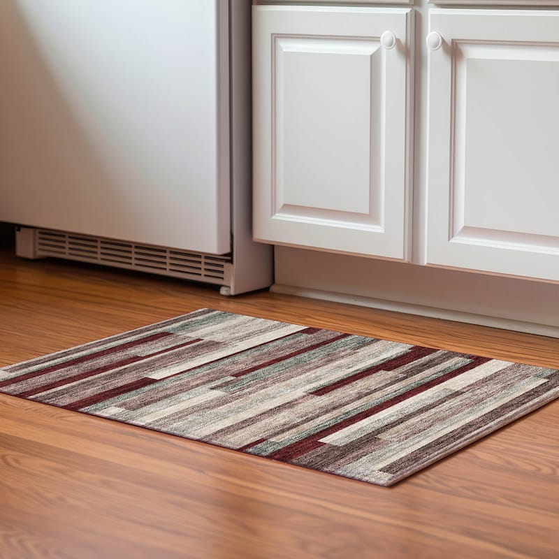 Premium Washable Super Soft Mosaic Stripe Mayfield Rug - Merlot - 1'8" x 2'6"
