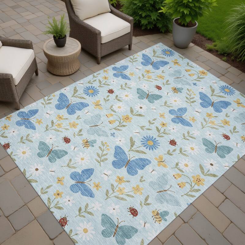 Machine Washable Indoor/ Outdoor Whimsy Butterfly Chantille Rug