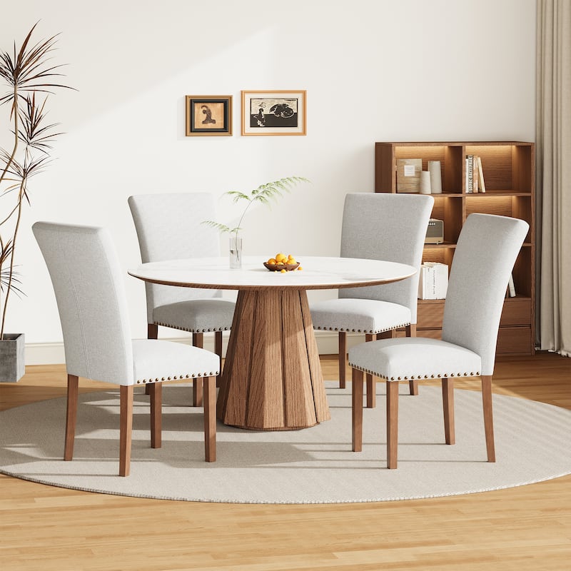Upholstered Parsons Dining Chairs Set of 2/4/6, Fabric Dining Room Kitchen Side Chair with Nailhead Trim and Wood Legs