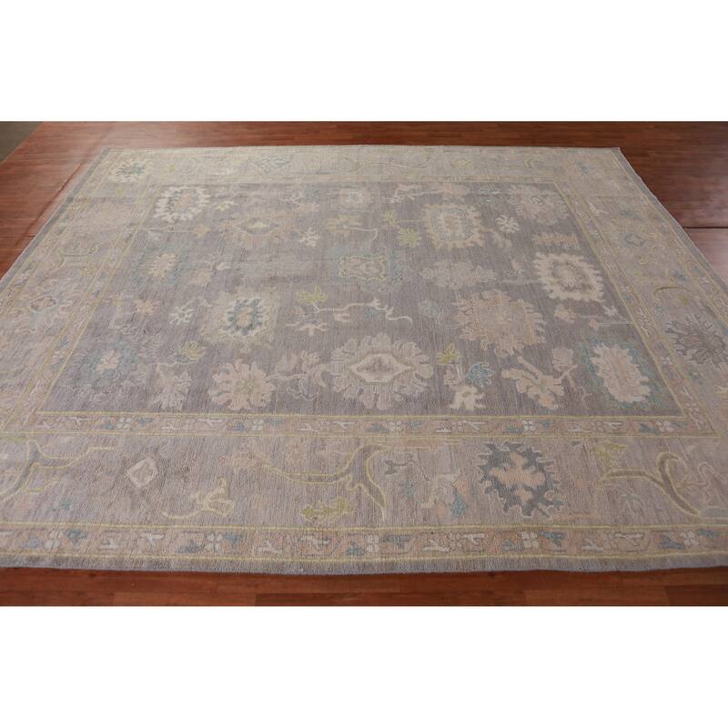 Hand Knotted Oriental 100% Wool Carpet Transitional All-Over Greys & Charcoal Oushak Area Rug - 9' 10'' X 8' 1''