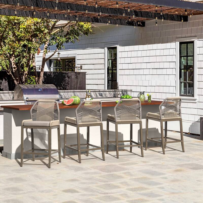 Modern Aluminum Counter Height Bar Stools, Upholstered Counter Stools with Back - 27.5"H