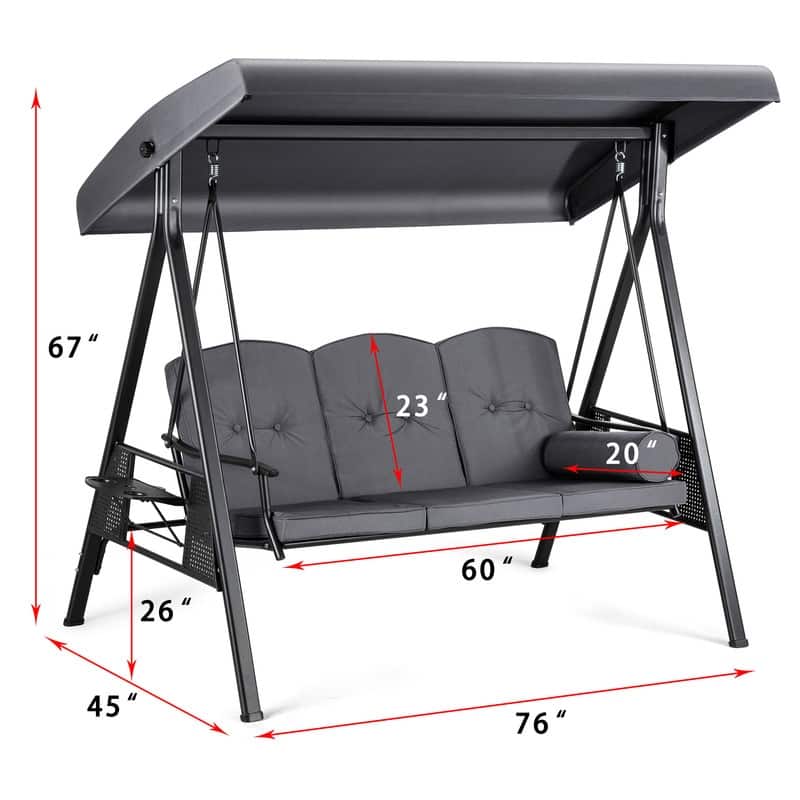 3-Person Metal Patio Swing with Canopy and Cushions