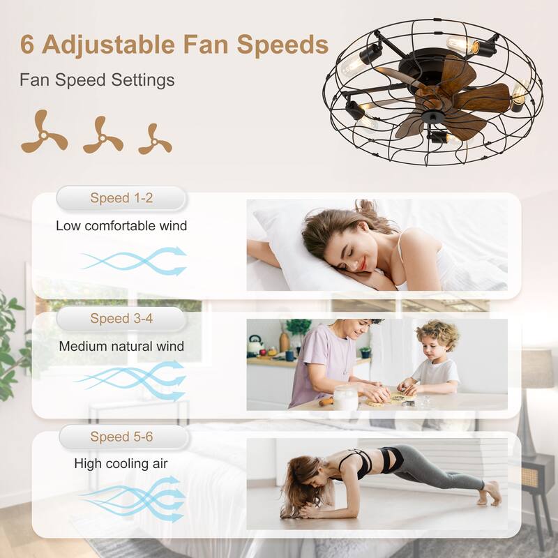 19"/23.6" Farmhouse Industrial Enclosed Caged Ceiling Fan with Light & Remote
