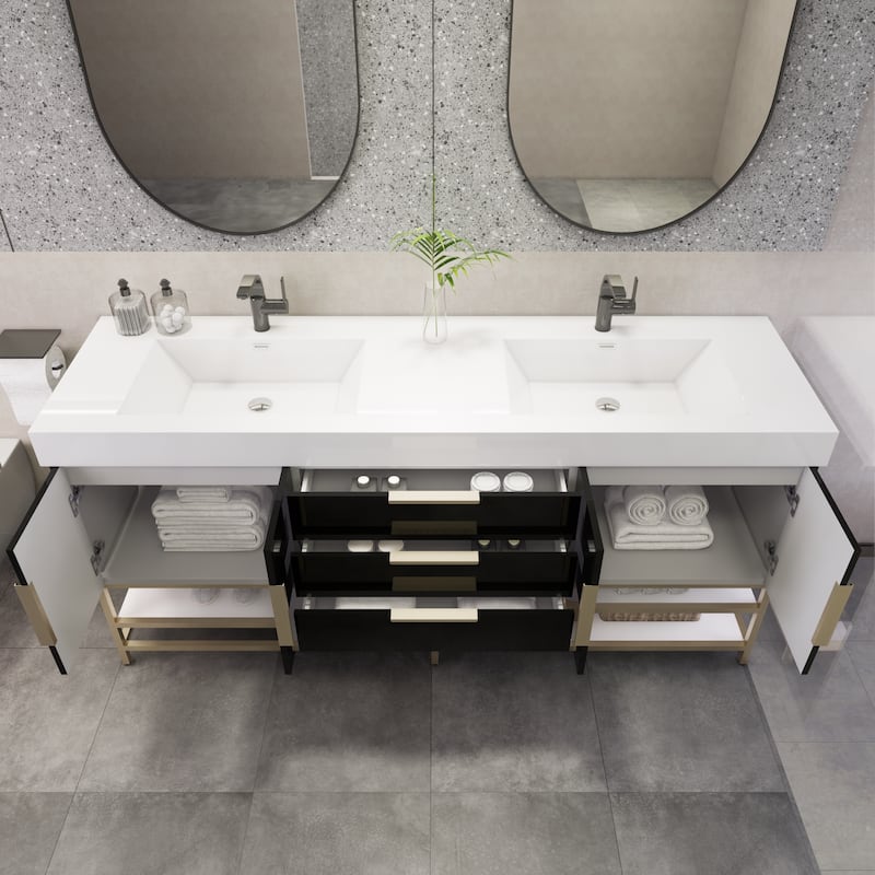 Noble 72" Free Standing Vanity with Reinforced Acrylic Double Sink - 72" Width