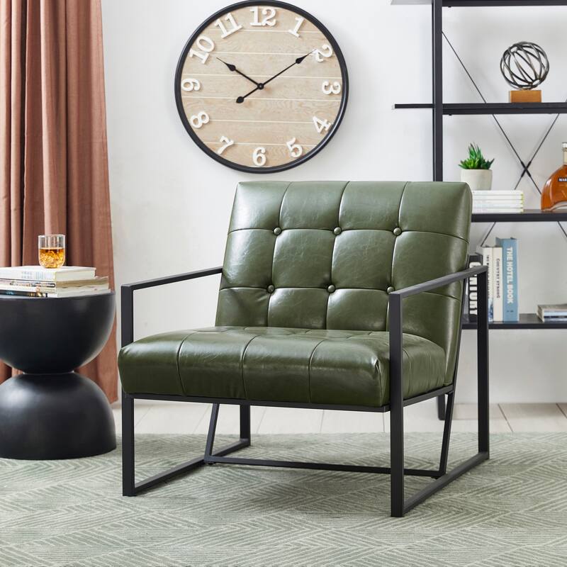 Glitzhome 29.50"W Mid-Century PU Leather Tufted Accent Chair - 29.5"W x 30.5"H x 29.25"D