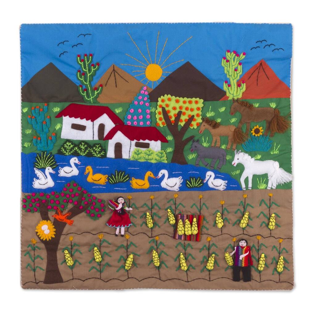 Novica Handmade Corn Harvest Cotton Applique Wall Hanging