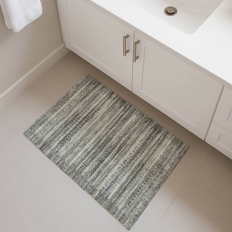 Premium Washable Super Soft Boho Stripes Mayfield Rug - Pewter - 1'8" x 2'6"