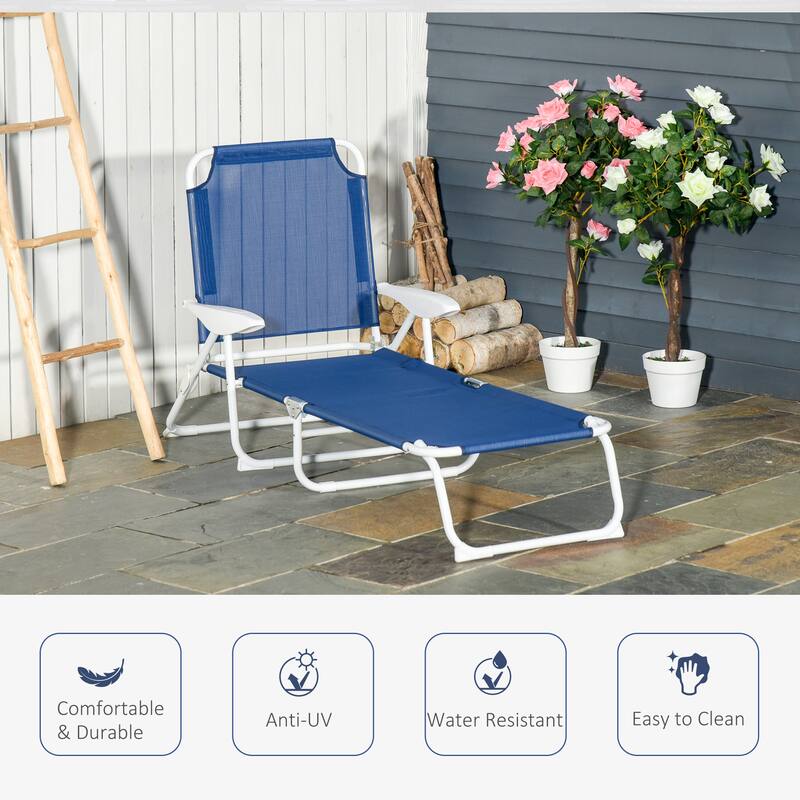 Outsunny Folding Chaise Lounge, Outdoor Sun Tanning Chair, Four-Position Reclining Back, Armrests, Iron Frame & Mesh Fabric