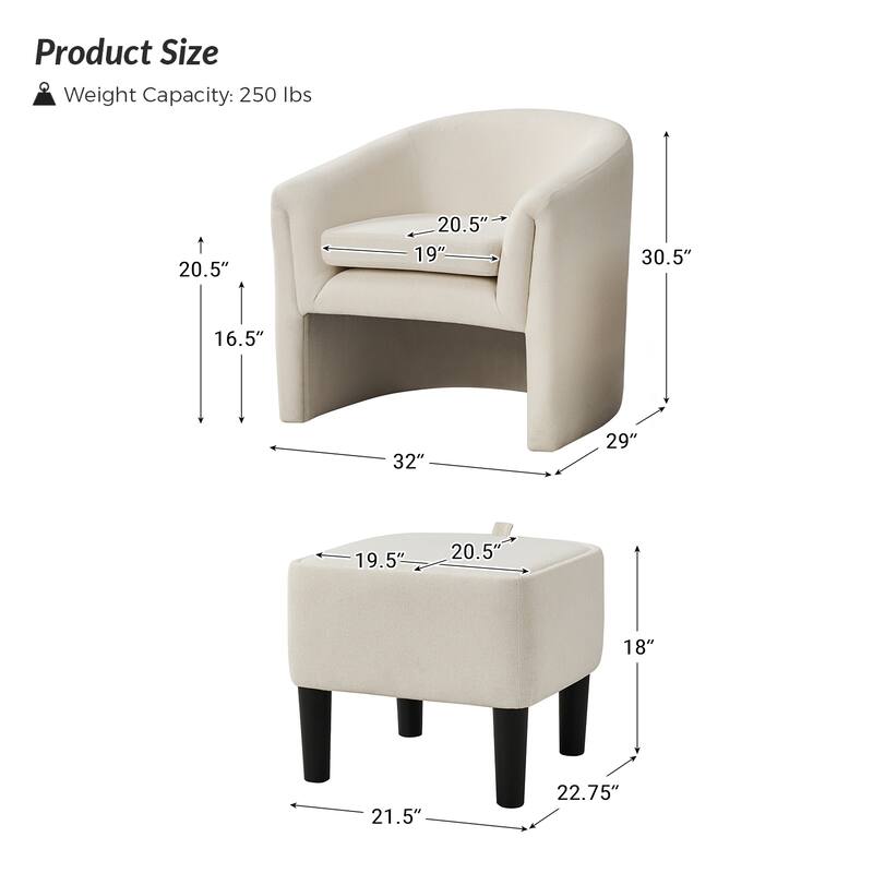 Arturo Modern Upholstered Armchair with Storable Removable Leg Ottoman Set of 2 by HULALA HOME
