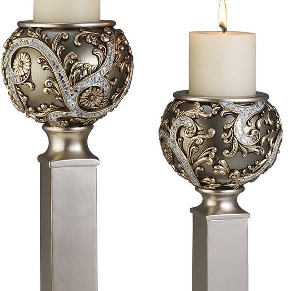 Set Of Two Silver Ball Tabletop Pillar Candle Holders Set Of Two Silver Ball Tabletop Pillar Candle Holders