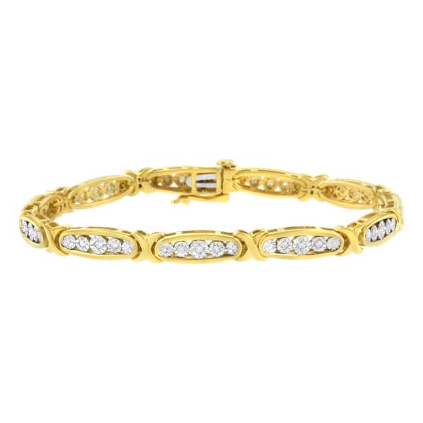 slide 1 of 6, 10k Yellow Gold Plated .925 Sterling Silver 1/4Cttw Channel Set Round Diamond X Link Bracelet (I-J Color, I2-I3 Clarity) - 7.25"