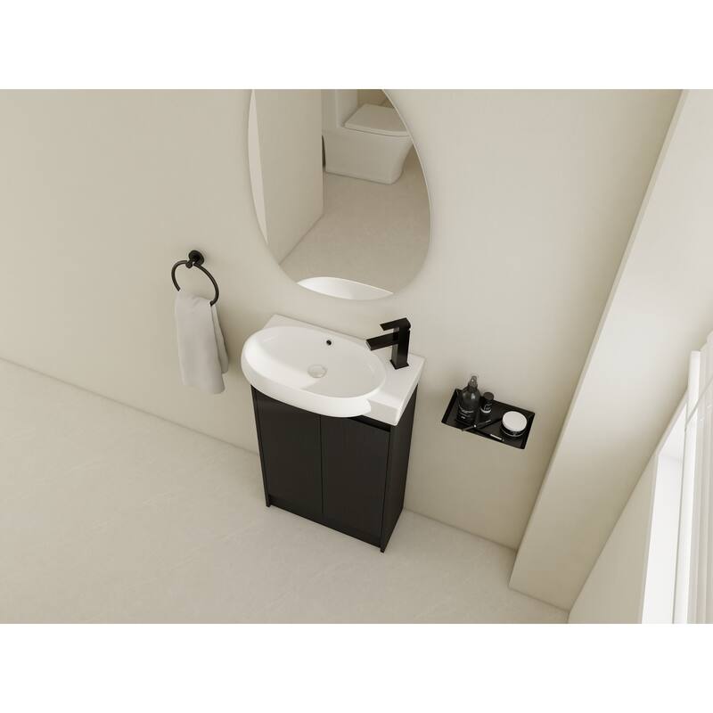 Compact Bathroom Vanity with Sink, Oval Single Ceramic Sink Bathroom Cabinet for Small Bathroom