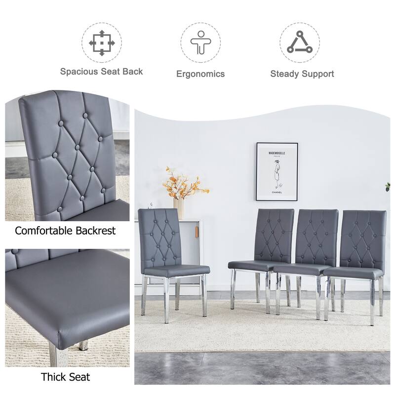 High Back Dining Chair Set of 4 Button Plaid Tufted Soft Cushion Side Chair Living Room Accent Chair Armless Chair