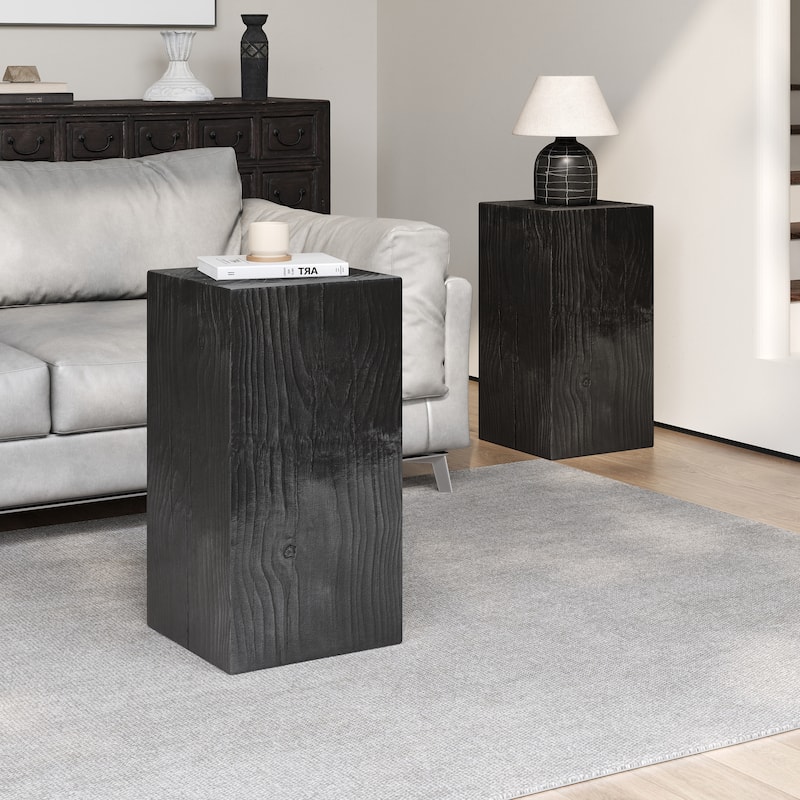 Christopher Knight Home - Everhart 27.75"H Outdoor Indoor Wood Look MGO Fiberglass End Table - 2 Piece - Black
